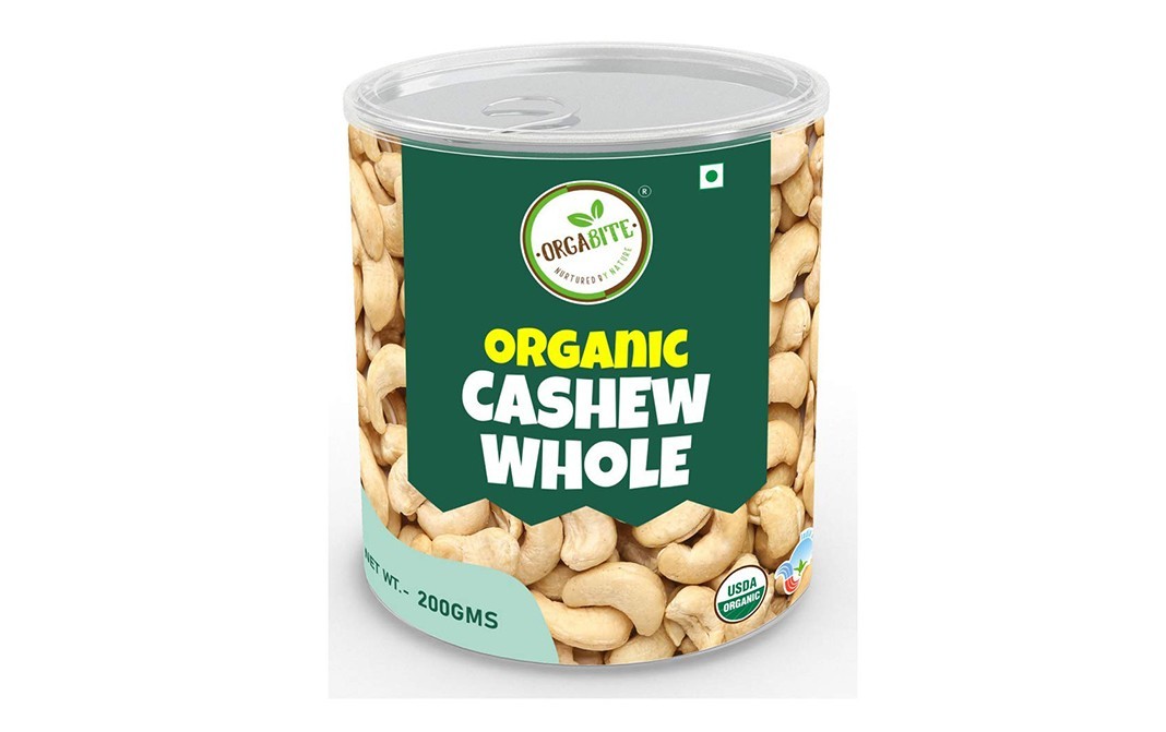 Orgabite Organic Cashew Whole    Tin  200 grams